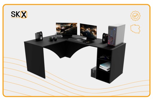 Угловой игровой компьютерный игровой стол, черный