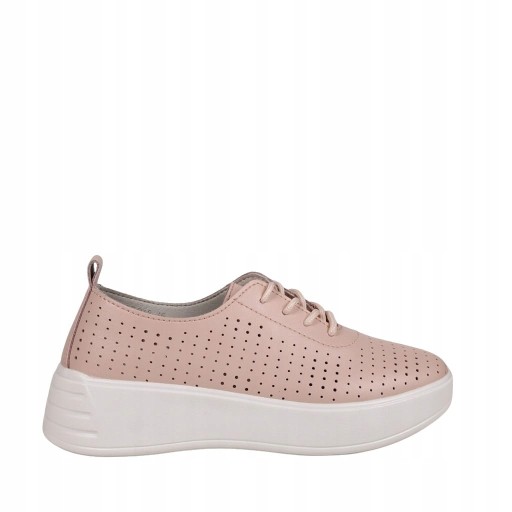 DAMSKIE PÓŁBUTY SNEAKERSY AŻUROWE ZE SKÓRY NA KOTURNIE RÓŻOWE PASTELOWE