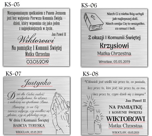 PAMIĄTKA PIERWSZEJ KOMUNII ŚWIĘTEJ SREBRNY OBRAZEK PREZENT GRAWER DEDYKACJA