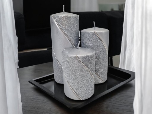 ŚWIECA ozdobna BOLERO NEW SREBRNA 10cm ARTMAN walec