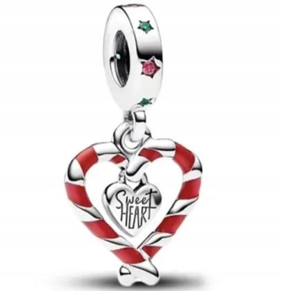 Charms święta zima Boże Narodzenie serce z lasek cukrowych srebro 925