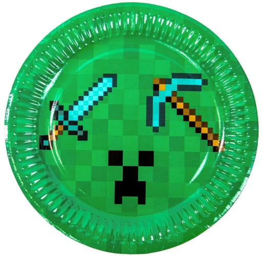 ОДНОРАЗОВЫЕ ТАРЕЛКИ ДЛЯ ДНЯ РОЖДЕНИЯ MINECRAFT CREEPER TNT PIXEL BIRTHDAY 6шт