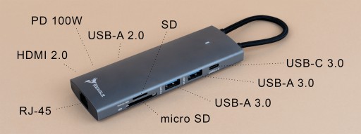 USB-C-хаб с HDMI 4K 60 Гц, USB-C PD 100 Вт, USB 3.2, LAN RJ45 и кард-ридером