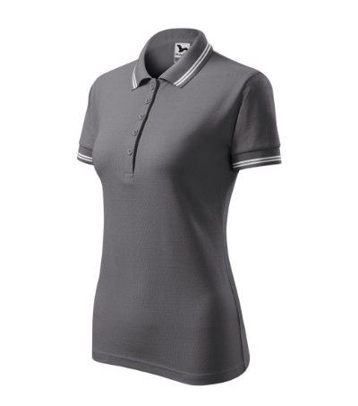 ELEGANCKA Damska Koszulka POLO stalowa XL z Kontrastowymi Elementami