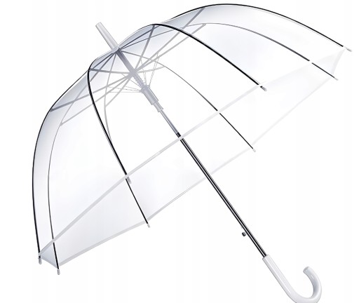 PARASOL TRANSPARENTNY PARASOLKA PRZEZROCZYSTA NA ŚLUB BIAŁA DUŻA SKŁADANA