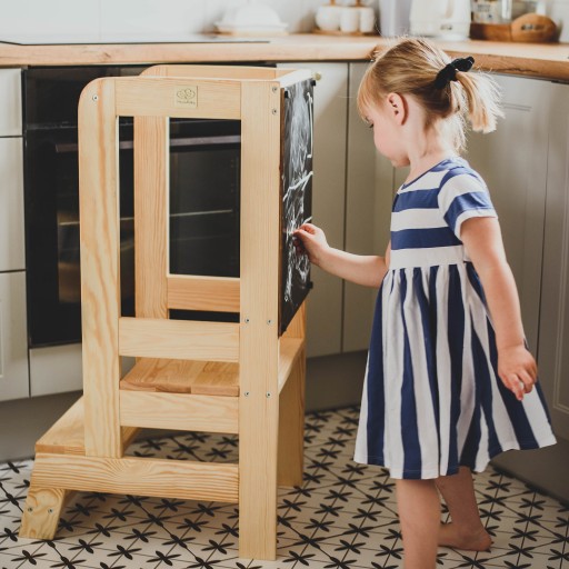 MeowBaby Kitchen Helper z Tablicą, Pomocnik Kuchenny Czarny-Naturalny