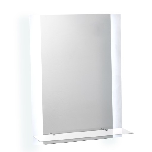 ЗЕРКАЛО СВЕТОДИОДНОЕ 60x80 с ЧАСАМИ, ВЫКЛЮЧАТЕЛЕМ И ПОЛКОЙ