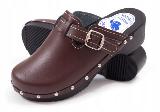 Buty z Ćwiekami Drewniaki z Paskiem Klapki Trepy