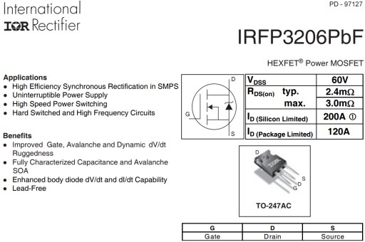 [1szt] Tranzystor IRFP3206 N-MOSFET 200A 60V 280W TO247AC IR