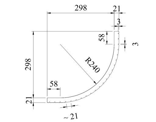 Front RYFLOWANY GIĘTY 300x300 meblowy, kuchenny , wałki dąb, fornir dąb