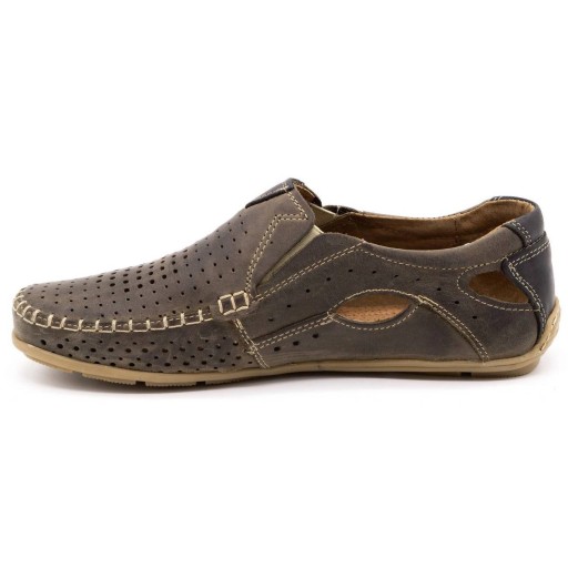 Buty męskie mokasyny skórzane na lato ażurowe POLSKIE 901 brązowe 40