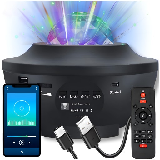 PROJEKTOR GWIAZD NIEBA LAMPKA NOCNA LED USB C RZUTNIK DLA DZIECI RGB +PILOT
