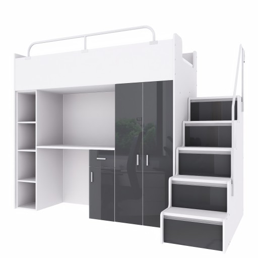 Двухъярусная кровать JSM4 80x190 с графитовыми глянцевыми фасадами