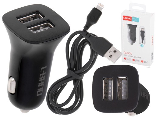 L-BRNO Автомобильное зарядное устройство Dual USB + Lightning