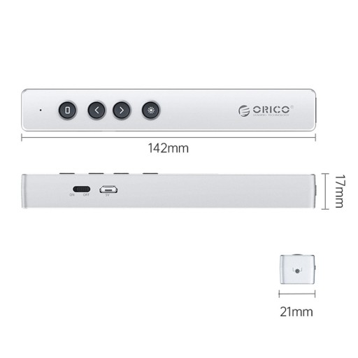 Пульт Orico для презентации + лазер, USB, кабель, чехол, серебро, аккумулятор