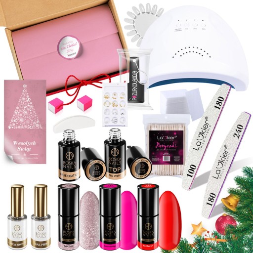 Zestaw 7x BOSKA NAILS NA PREZENT do hybryd lakiery baza lampa uv + gratisy