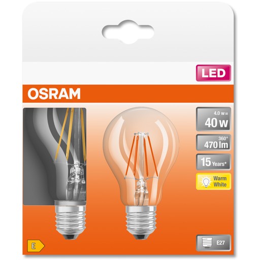 2 светодиодные лампы E27 A60 4 ​​Вт 40 Вт 470 лм 2700 К OSRAM