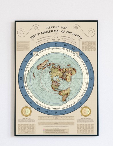 Карта плоской Земли мира Глисон 1892 г. Отремонтированный