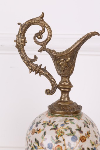 Stylowy ŚWIECZNIK BOGATO ZDOBIONY Porcelana + Brąz