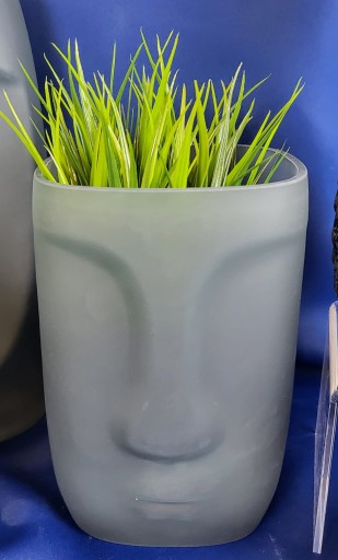 WAZON OSŁONKA TWARZ SZARY SZKŁO 20CM