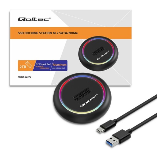 Док-станция для твердотельного накопителя Qoltec M.2 NVMe SATA USB-C емкостью 2 ТБ
