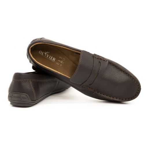 Buty męskie mokasyny naturalna skóra licowa 894MA brązowe slip on 45