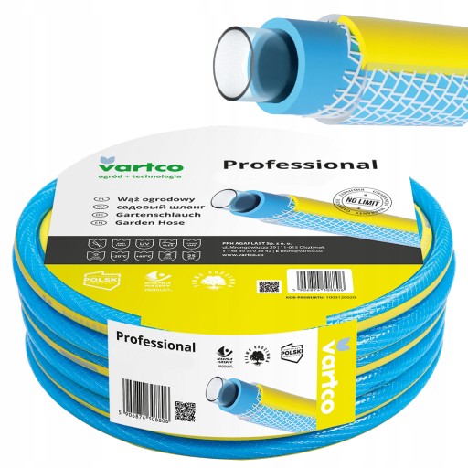 WĄŻ OGRODOWY 4WARSTWOWY VARTCO PROFFESSIONAL 25BAR 1/2'' 50M PRODUKT POLSKI