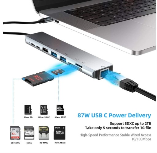 АДАПТЕР-концентратор-разветвитель USB-C TYPE-C НА 4x USB 8в1 ПЕРЕДАЧА