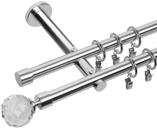 KARNISZ PODWÓJNY 260 CM 19+19 MM PREMIUM CHROM POŁYSK WYBÓR ZAKOŃCZEŃ RENA