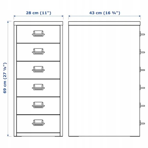 IKEA ХЕЛЬМЕР Мобильный комод, синий 28x69 см