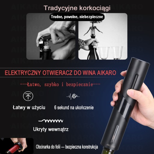 Elektryczny otwieracz do butelek wina Automatyczny korkociąg, ładowaln