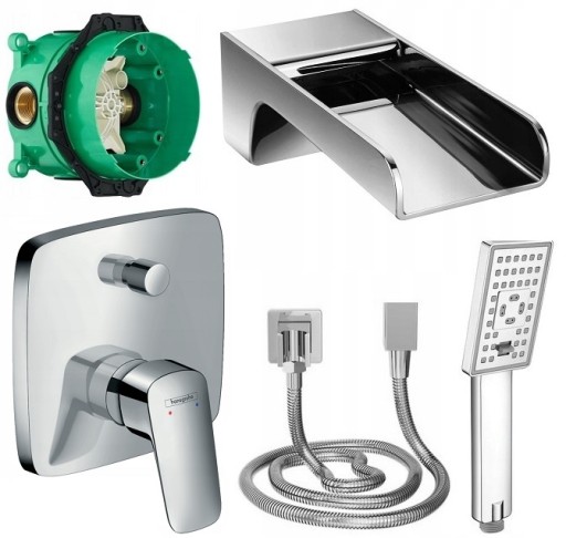 Комплект для ванны скрытого монтажа со смесителем HANSGROHE LOGIS + iBOX + каскадный излив