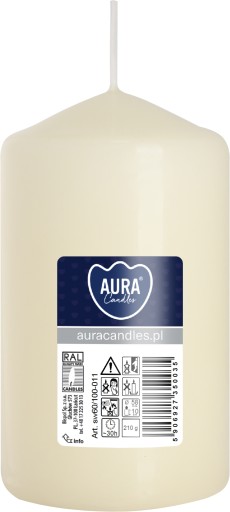 Świeca walec ozdobna ecru śr. 6 cm wys. 10 cm 30h