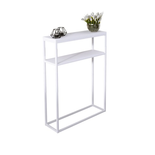 Konsolka Podwójna Przedpokój Loft Metal 60x20h80 Biała+Blat Biały Mat