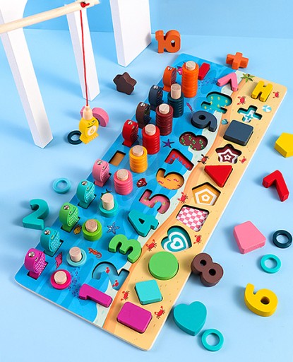 KLOCKI DREWNIANE EDUKACYJNE RYBKI SORTER MONTESSOR