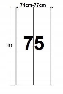 Черная двойная дверь душа 75 Рег. 74-77 см