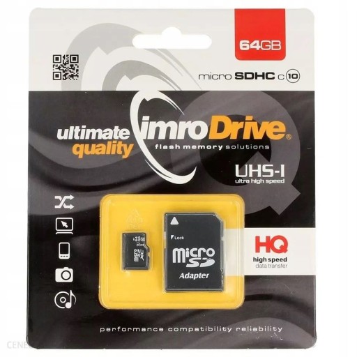 КАРТА ПАМЯТИ MICRO SD IMRO 64 ГБ UHS CL10 АДАПТЕР