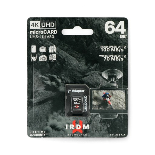 Карта памяти GOODRAM IRDM 64 ГБ UHS-I U microSDXC + адаптер