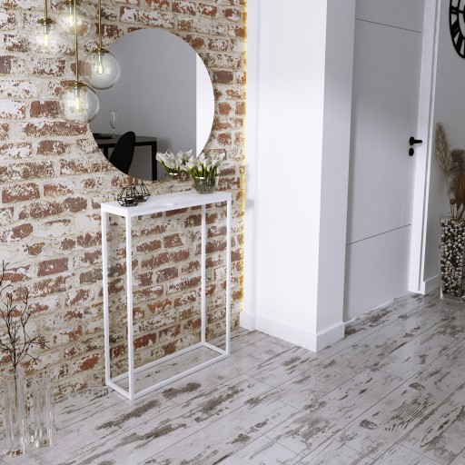 Nowoczesna Konsola Toaletka Przedpokój Loft 60x20x80 Biała+Biały Połysk