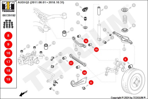 AUDI SEAT SKODA VW КОМПЛЕКТ ВТУЛОК ЗАДНЕЙ ПОДВЕСКИ