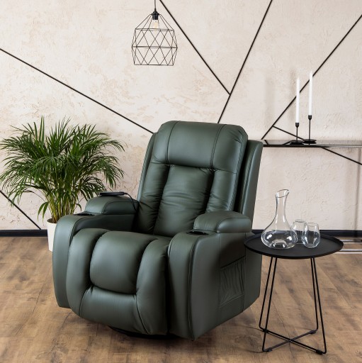 Поворотное массажное кресло-качалка с откидной спинкой для гостиной Modern BOX Green