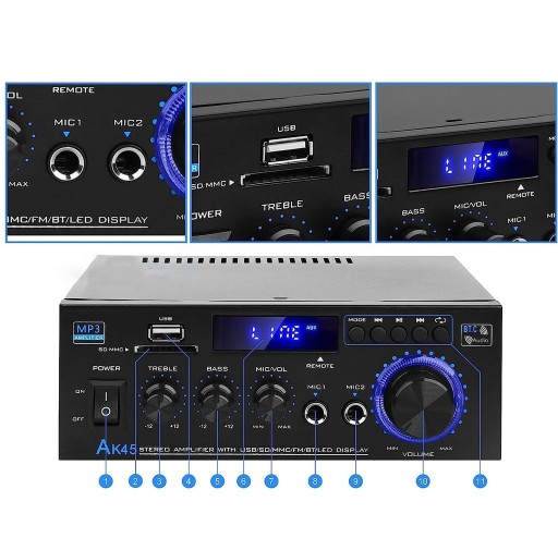 ЦИФРОВОЙ СТЕРЕО-HIFI УСИЛИТЕЛЬ BT/RCA/SD/USB 2-КАНАЛЬНЫЙ BT 5.0-ПЛЕЕР