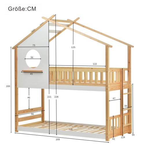 Łóżeczko domek Łóżko piętrowe 90x200 w drabina