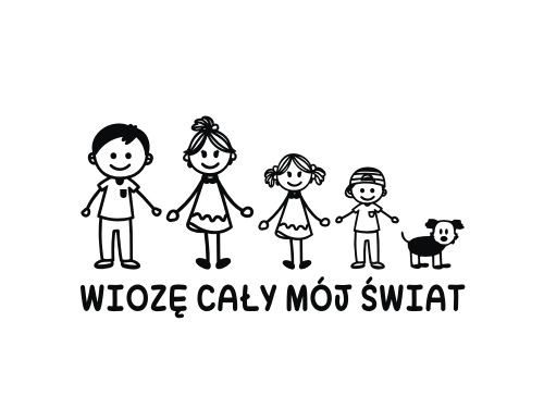 Naklejka na auto RODZINA Dzieci Wiozę Cały Mój Świat *WZORY *KOLORY *24cm
