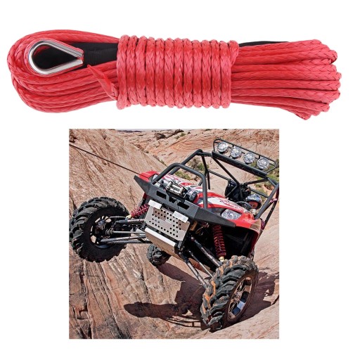 Kabel do wyciągarki z włókna syntetycznego 6 mm x 15 m, czerwony