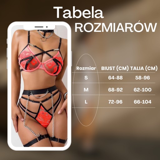 Sexy Komplet Bielizna Erotyczna Pomarańczowa Damska Luksusowa Stringi sex L