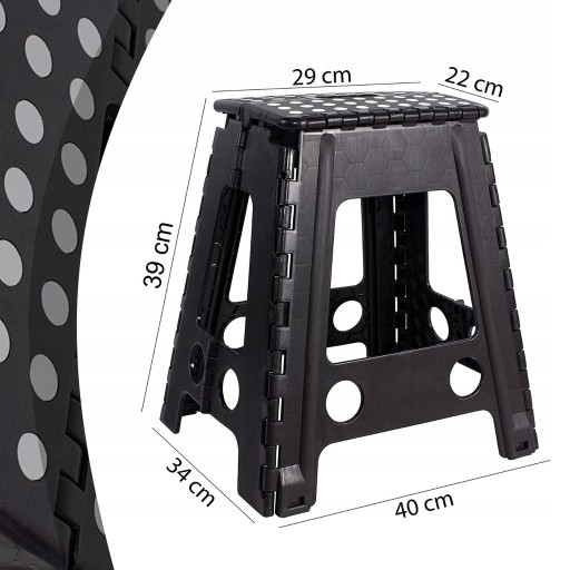 TABORET SKŁADANY KRZESŁO STOPIEŃ ANTYPOŚLIZGOWY CZARNY DRABINKA 39CM STOŁEK