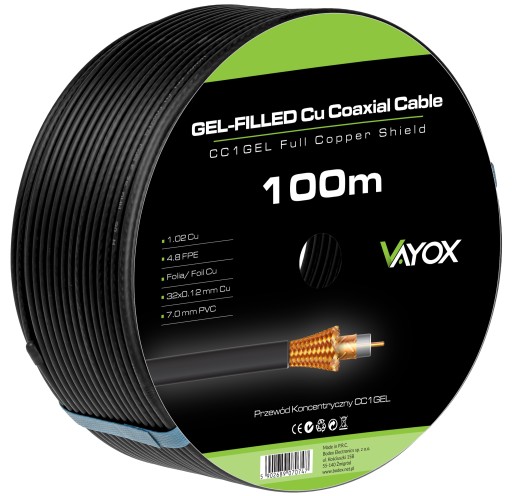 KABEL KONCENTRYCZNY ŻEL PRZEWÓD CZARNY MIEDŹ 100m