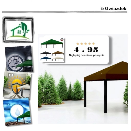 Zadaszenie wodoodporne Dach Pawilon Namiot Ogrodowy brązowy 300 cm x 300 cm