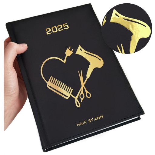 Kalendarz Dla FRYZJERKI 2025 Fryzjera ZŁOCONY Personalizowany Czarny A5